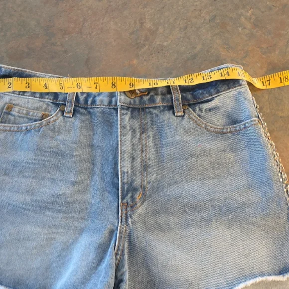 VENUS Light Blue Denim Jean Shorts with Rhinestone Side Trim - Picture 2 of 6